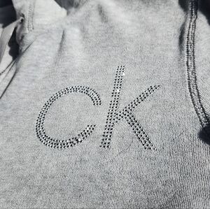 Calvin Klein VELVET Gray W/SILVER BLING Logo Jacket Full Zip Women's Sz Medium